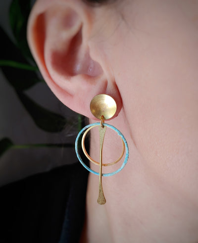 Gold Oxidized round earrings