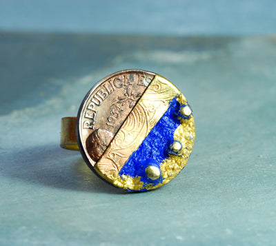 old blue spanish coin ring