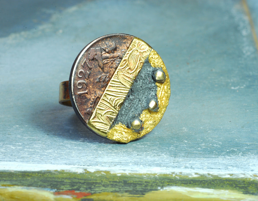 1927 grey old spanish coin ring