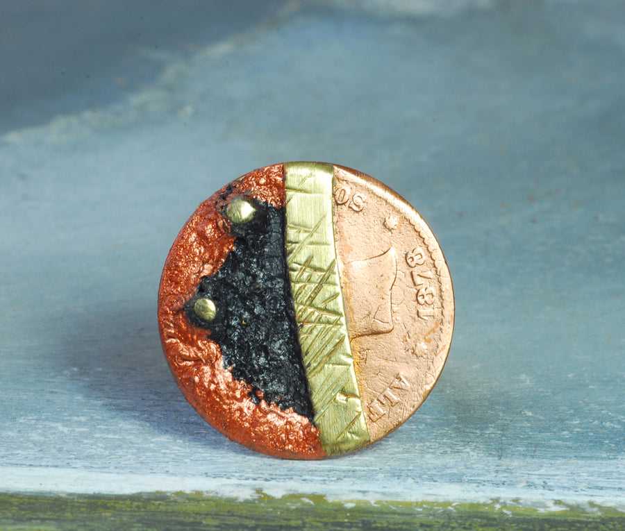 black and bronze coin ring
