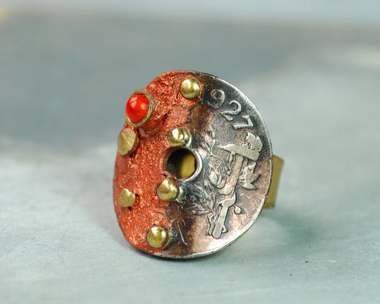 orange bronze coin ring