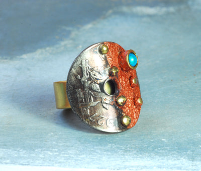 blue bronze coin ring