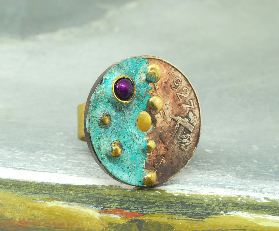 purple oxidized coin ring