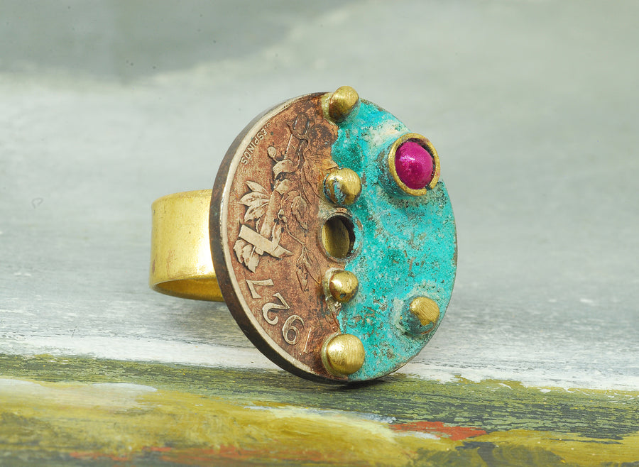pink oxidized coin ring
