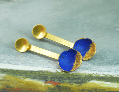 gold blue bar earrings